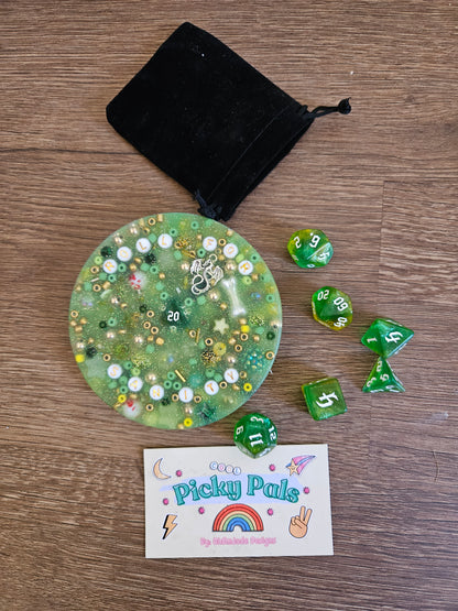 Green Dungeons and Dragons Inspired Pal (Dice Included)